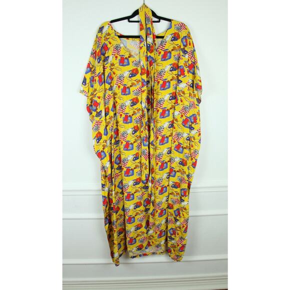 Vintage Plus Size Caftan Rayon Novelty Print Preppy Maximalist Beach Vacation - Picture 1 of 8